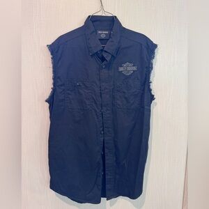Harley-Davidson Black Sleeveless Button Down Shirt